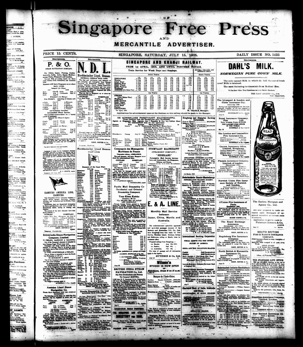 Miniature of Singapore Free Press and Mercantile Advertiser 15 July 1905