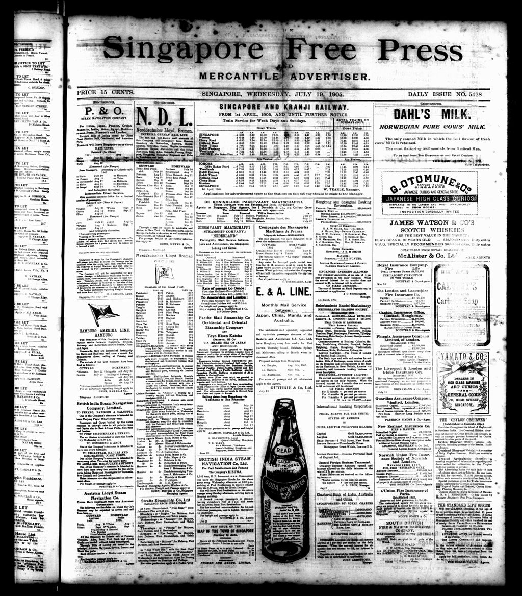 Miniature of Singapore Free Press and Mercantile Advertiser 19 July 1905