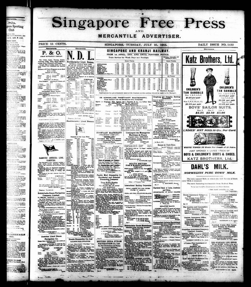 Miniature of Singapore Free Press and Mercantile Advertiser 25 July 1905