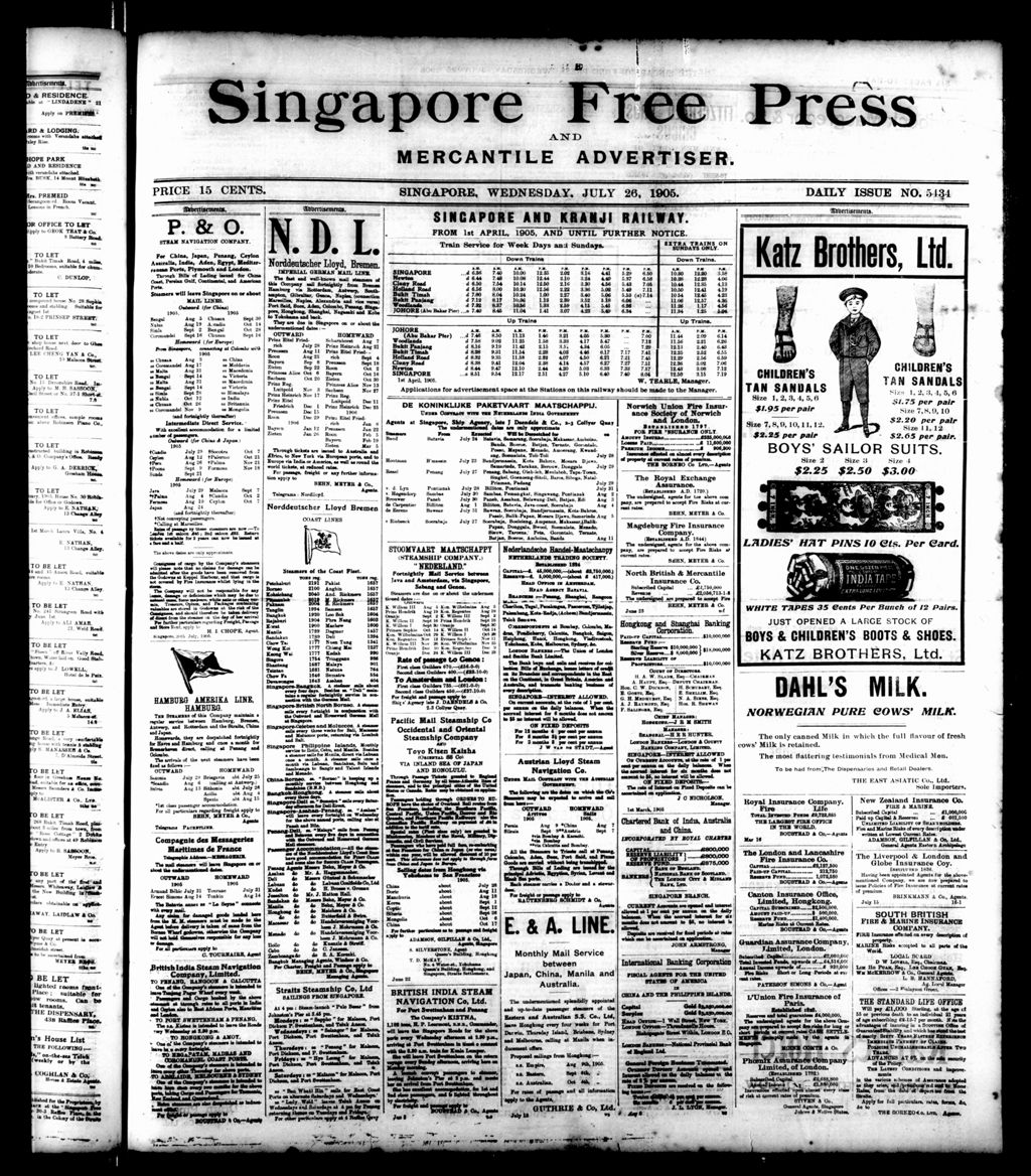 Miniature of Singapore Free Press and Mercantile Advertiser 26 July 1905