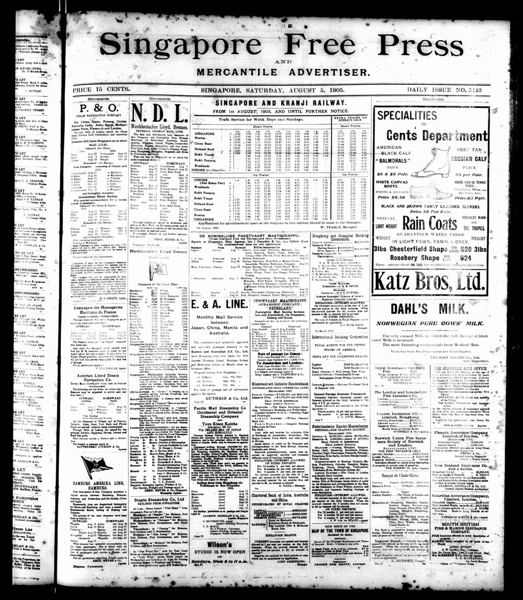 Miniature of Singapore Free Press and Mercantile Advertiser 05 August 1905