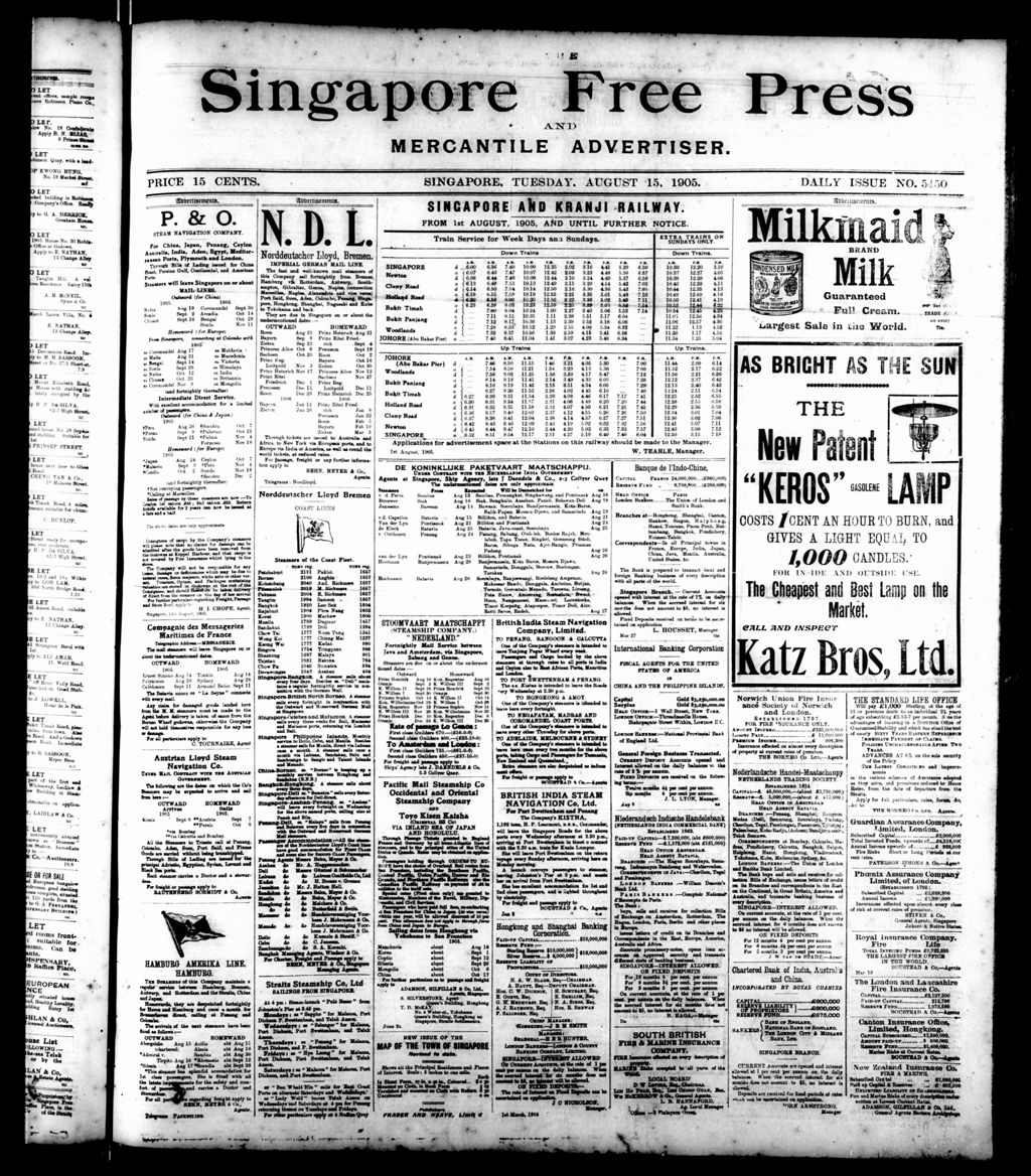 Miniature of Singapore Free Press and Mercantile Advertiser 15 August 1905