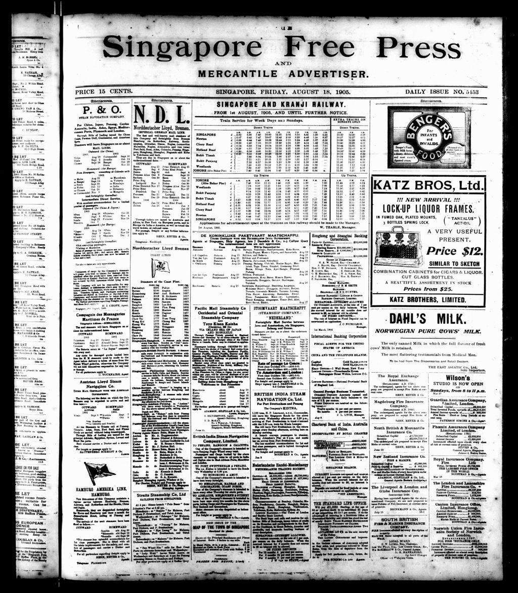 Miniature of Singapore Free Press and Mercantile Advertiser 18 August 1905