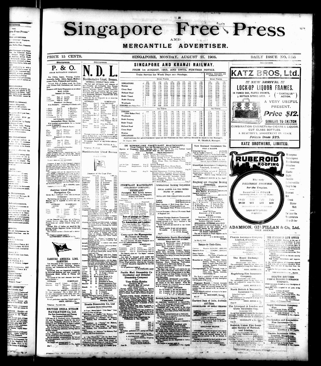 Miniature of Singapore Free Press and Mercantile Advertiser 21 August 1905