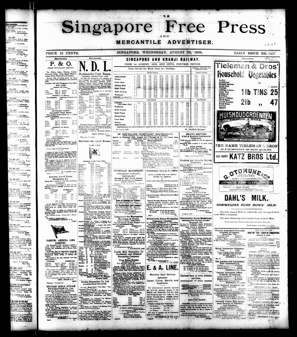 Miniature of Singapore Free Press and Mercantile Advertiser 23 August 1905