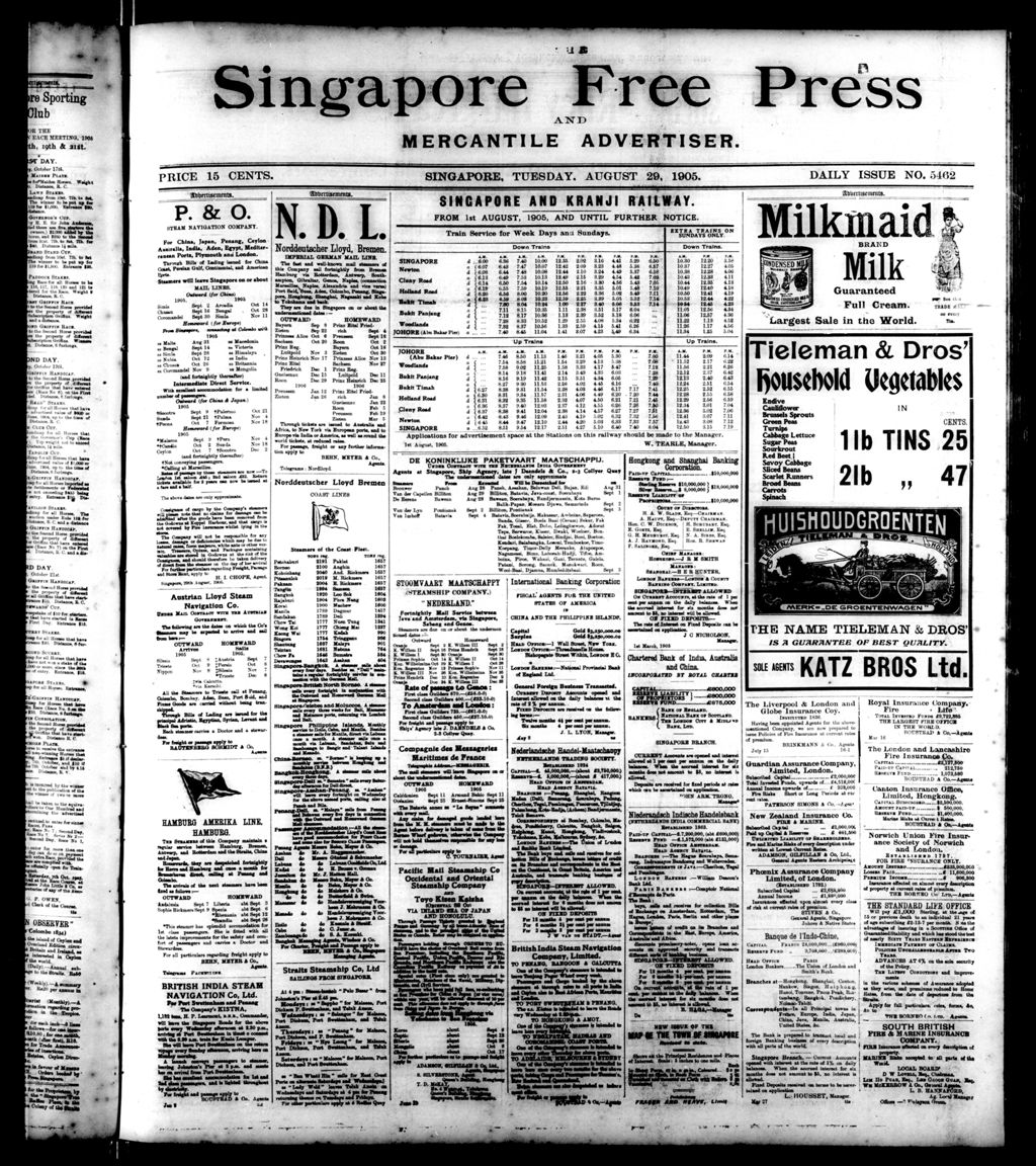 Miniature of Singapore Free Press and Mercantile Advertiser 29 August 1905