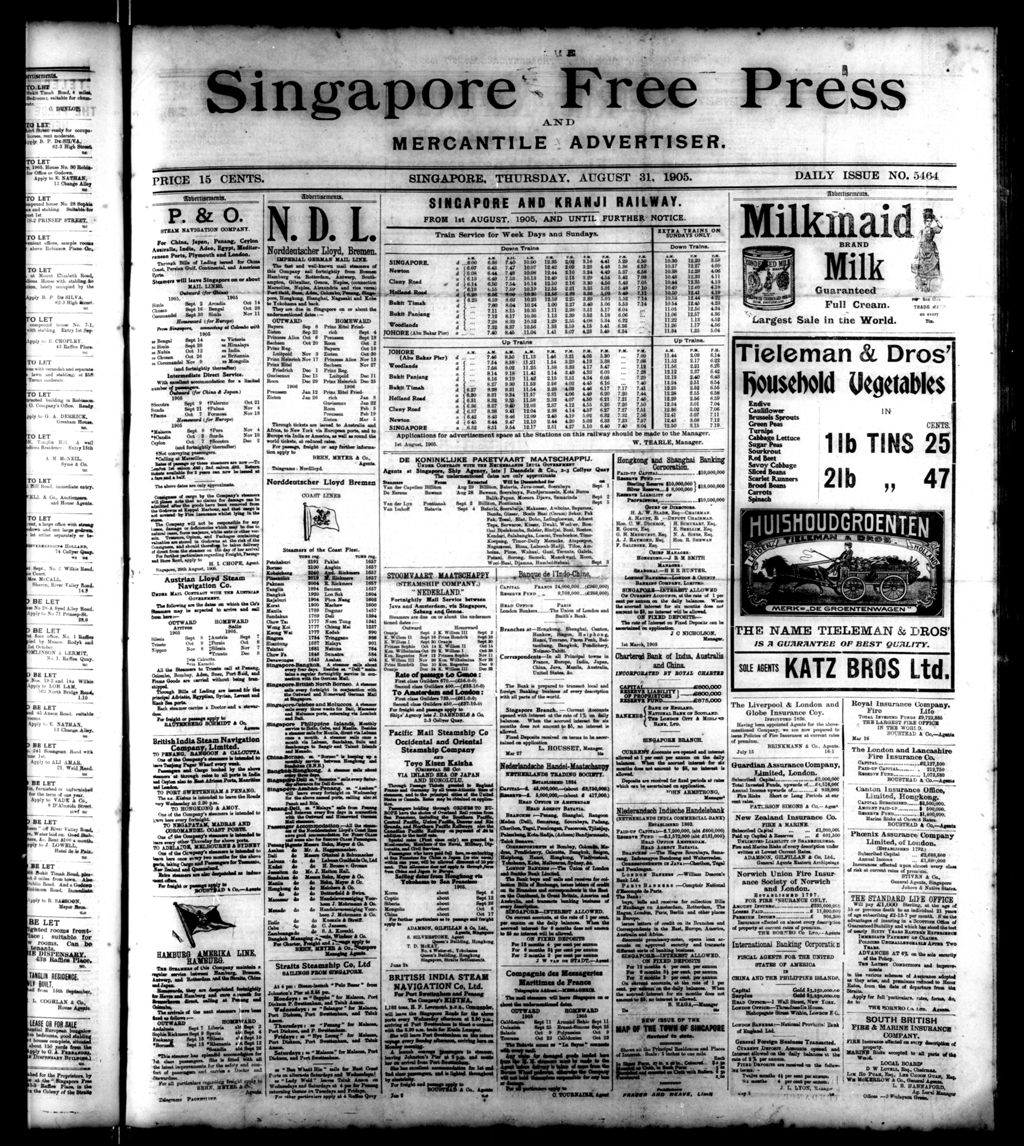 Miniature of Singapore Free Press and Mercantile Advertiser 31 August 1905