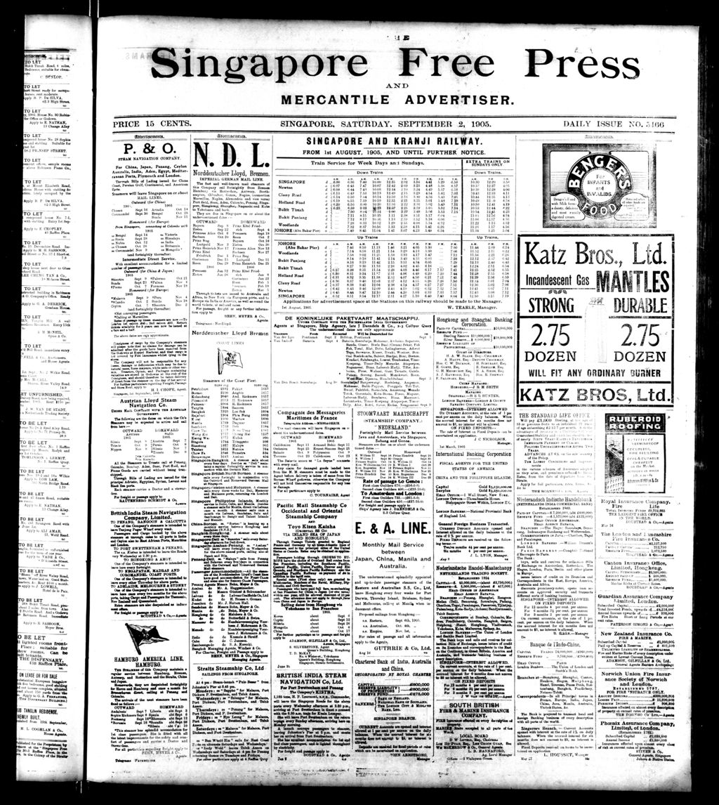 Miniature of Singapore Free Press and Mercantile Advertiser 02 September 1905