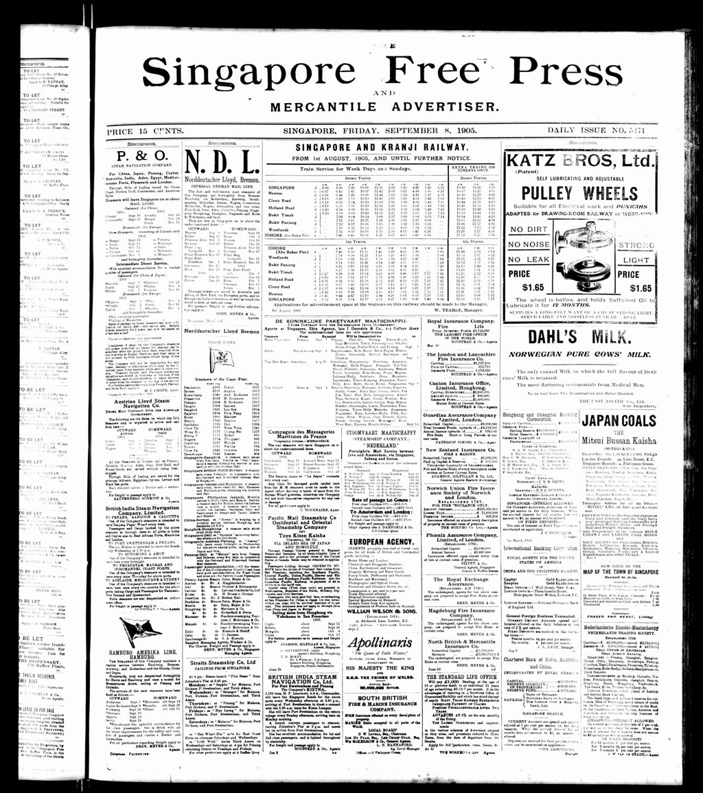 Miniature of Singapore Free Press and Mercantile Advertiser 08 September 1905