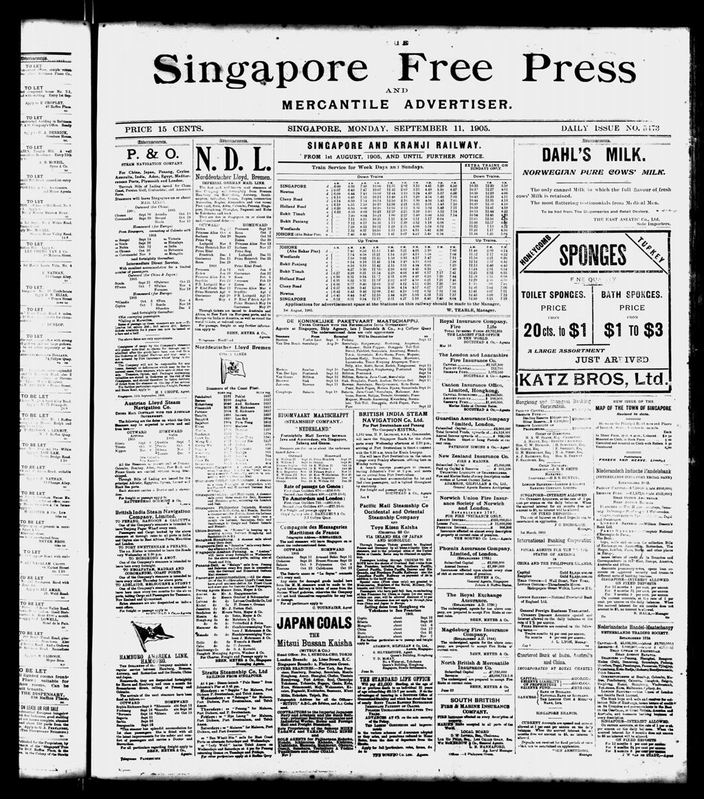 Miniature of Singapore Free Press and Mercantile Advertiser 11 September 1905