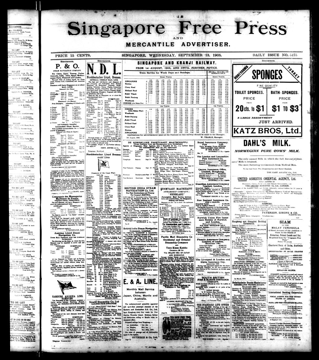 Miniature of Singapore Free Press and Mercantile Advertiser 13 September 1905