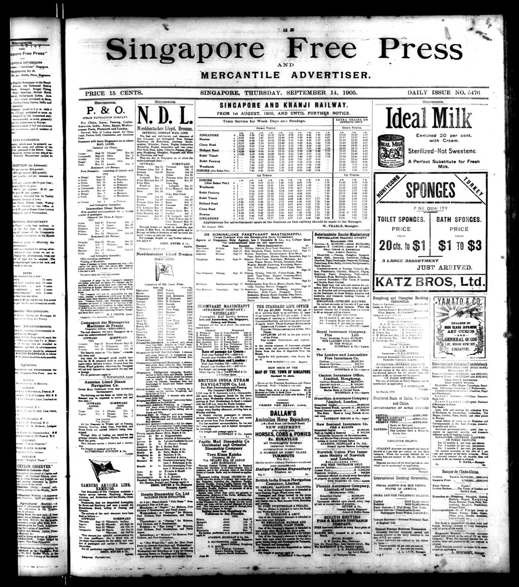 Miniature of Singapore Free Press and Mercantile Advertiser 14 September 1905