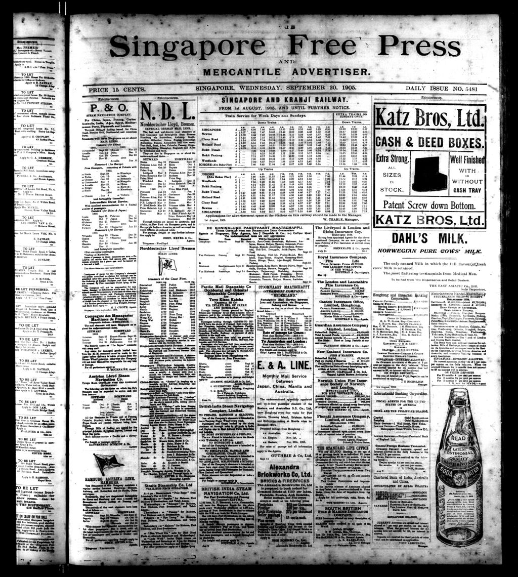 Miniature of Singapore Free Press and Mercantile Advertiser 20 September 1905