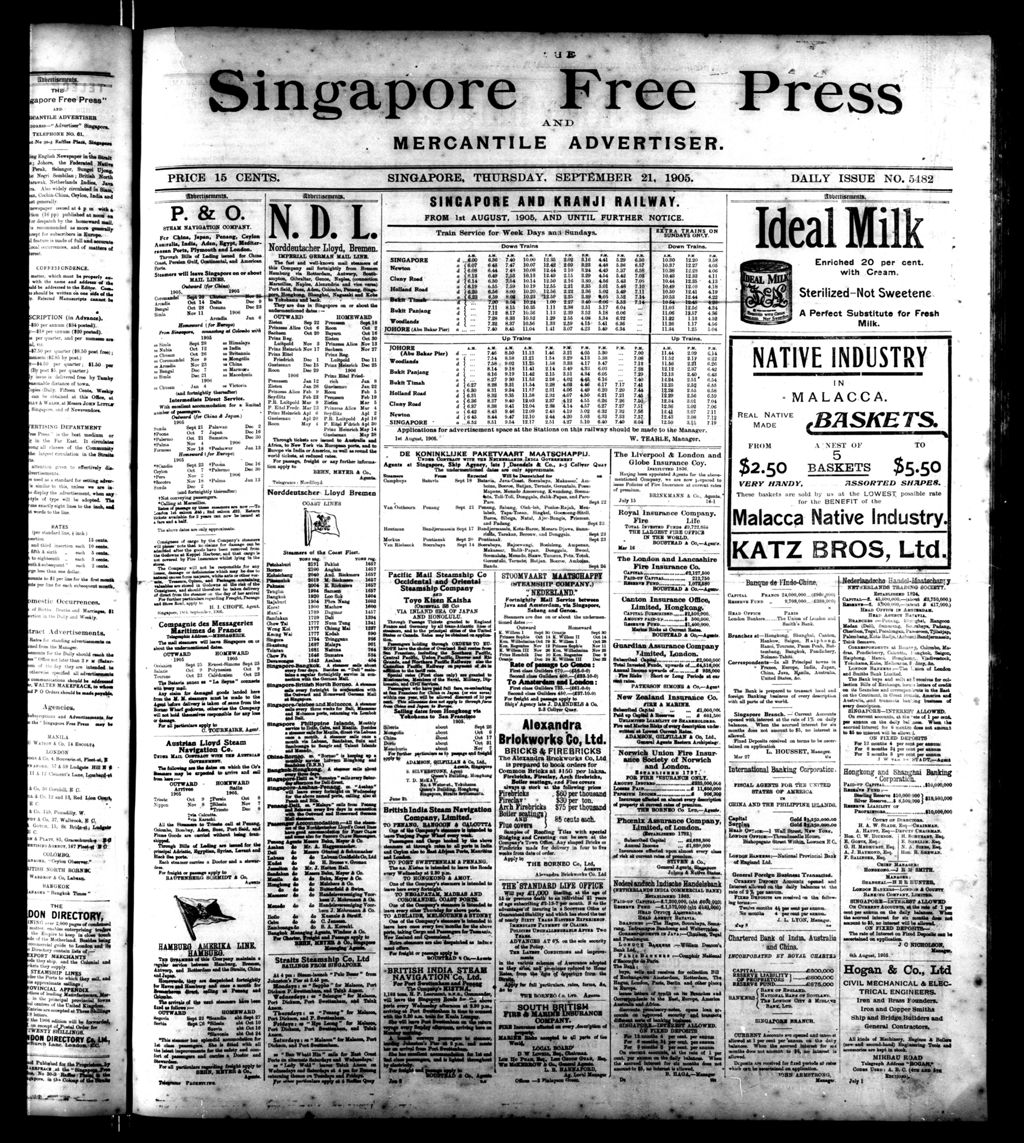 Miniature of Singapore Free Press and Mercantile Advertiser 21 September 1905