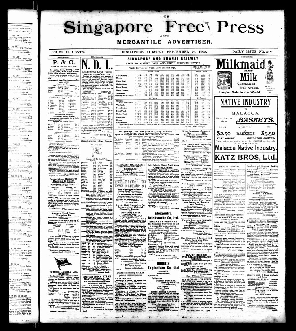 Miniature of Singapore Free Press and Mercantile Advertiser 26 September 1905