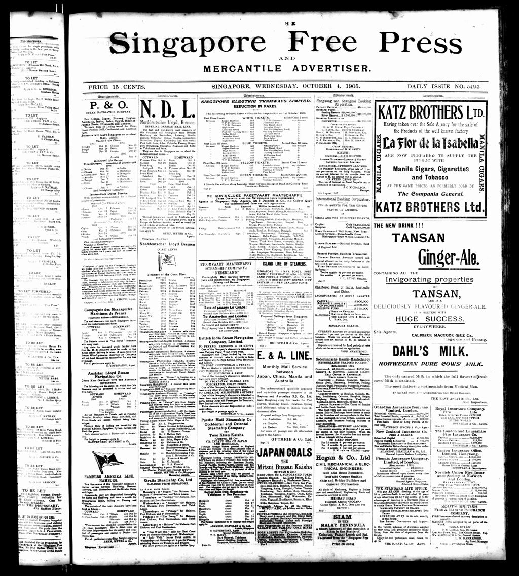 Miniature of Singapore Free Press and Mercantile Advertiser 04 October 1905