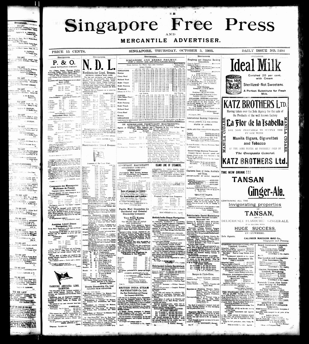 Miniature of Singapore Free Press and Mercantile Advertiser 05 October 1905