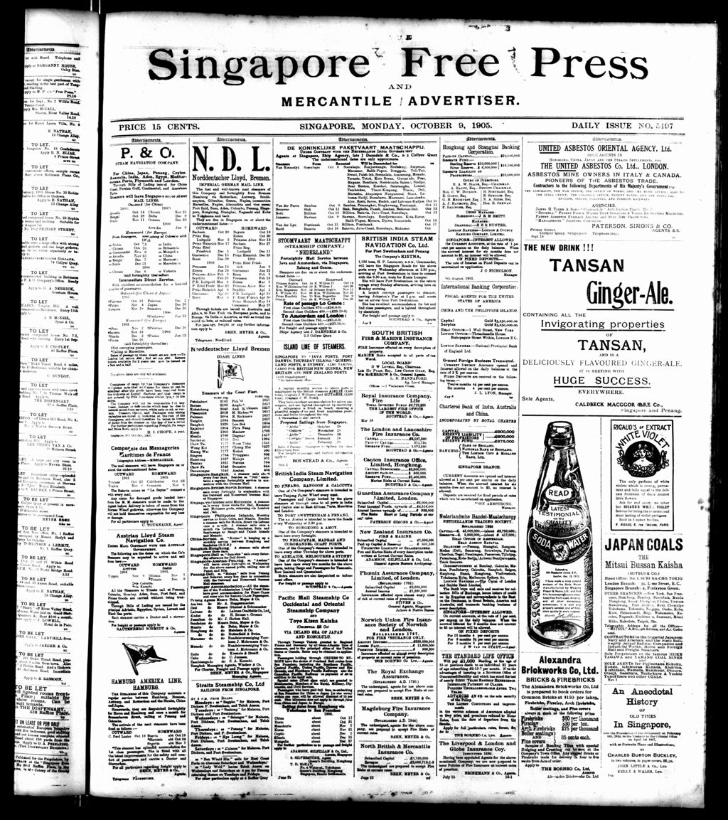 Miniature of Singapore Free Press and Mercantile Advertiser 09 October 1905