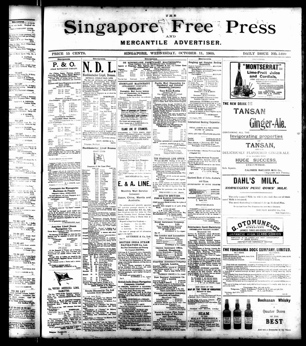 Miniature of Singapore Free Press and Mercantile Advertiser 11 October 1905