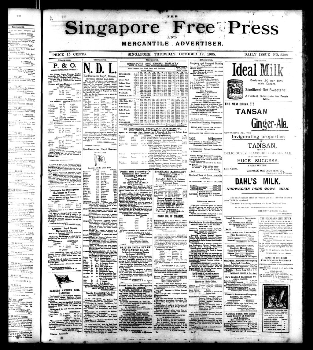 Miniature of Singapore Free Press and Mercantile Advertiser 12 October 1905