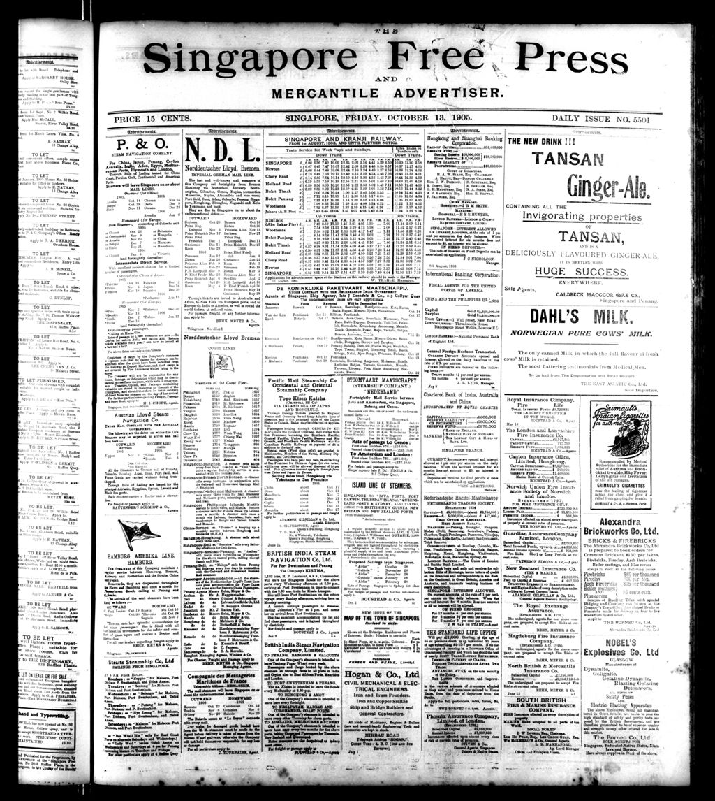 Miniature of Singapore Free Press and Mercantile Advertiser 13 October 1905