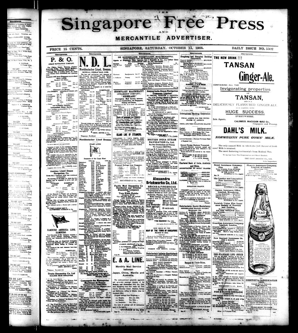 Miniature of Singapore Free Press and Mercantile Advertiser 14 October 1905