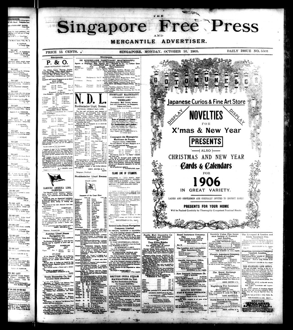 Miniature of Singapore Free Press and Mercantile Advertiser 16 October 1905