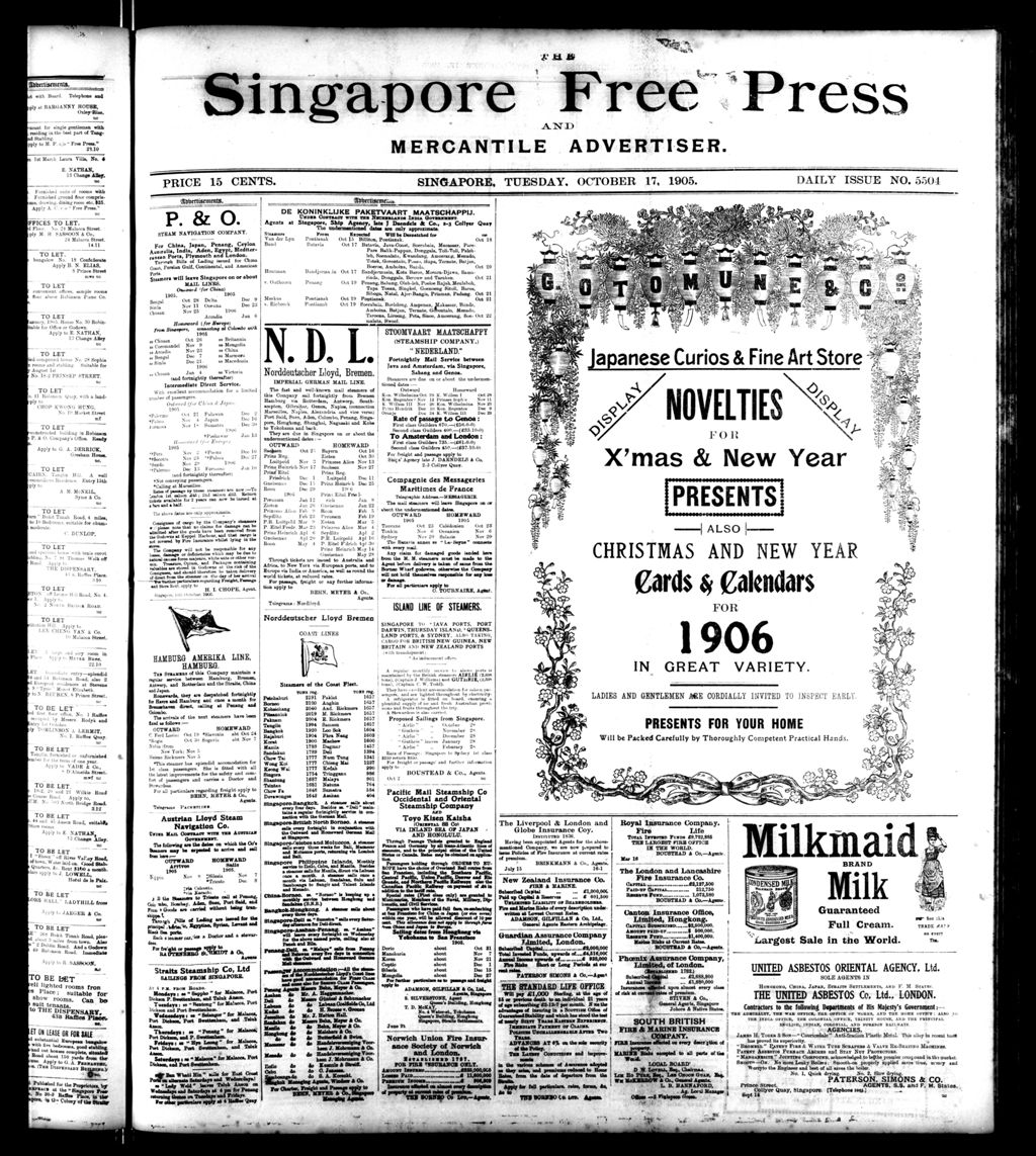 Miniature of Singapore Free Press and Mercantile Advertiser 17 October 1905