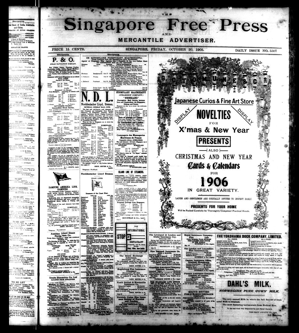 Miniature of Singapore Free Press and Mercantile Advertiser 20 October 1905