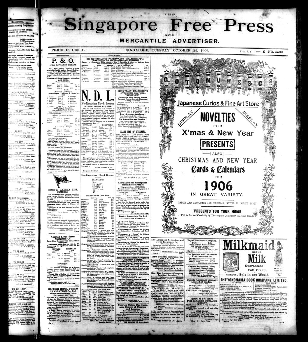 Miniature of Singapore Free Press and Mercantile Advertiser 24 October 1905