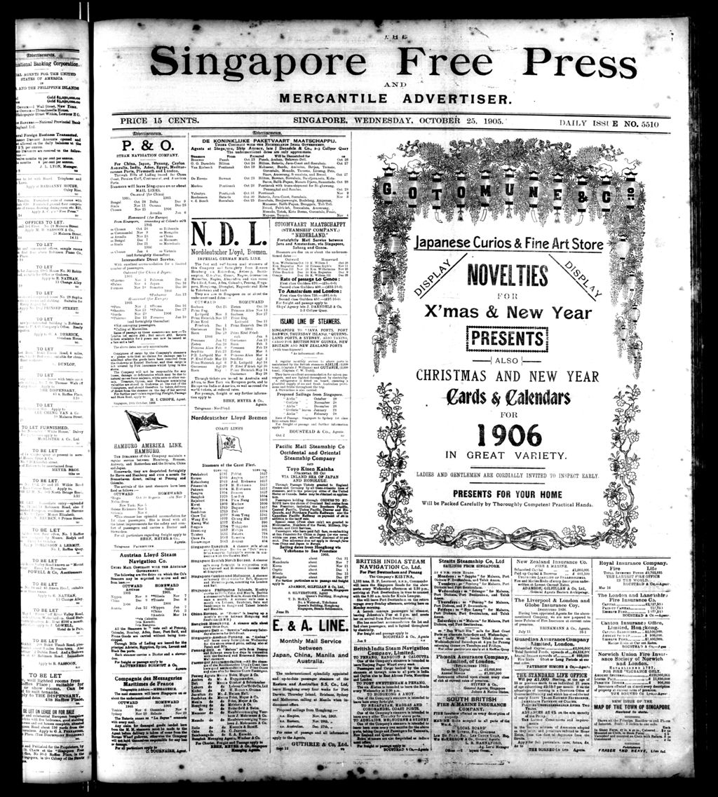 Miniature of Singapore Free Press and Mercantile Advertiser 25 October 1905