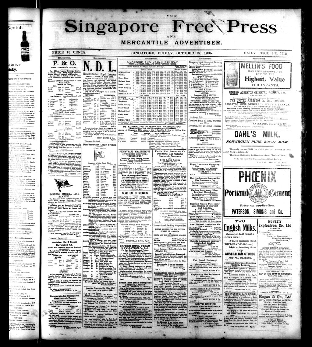 Miniature of Singapore Free Press and Mercantile Advertiser 27 October 1905