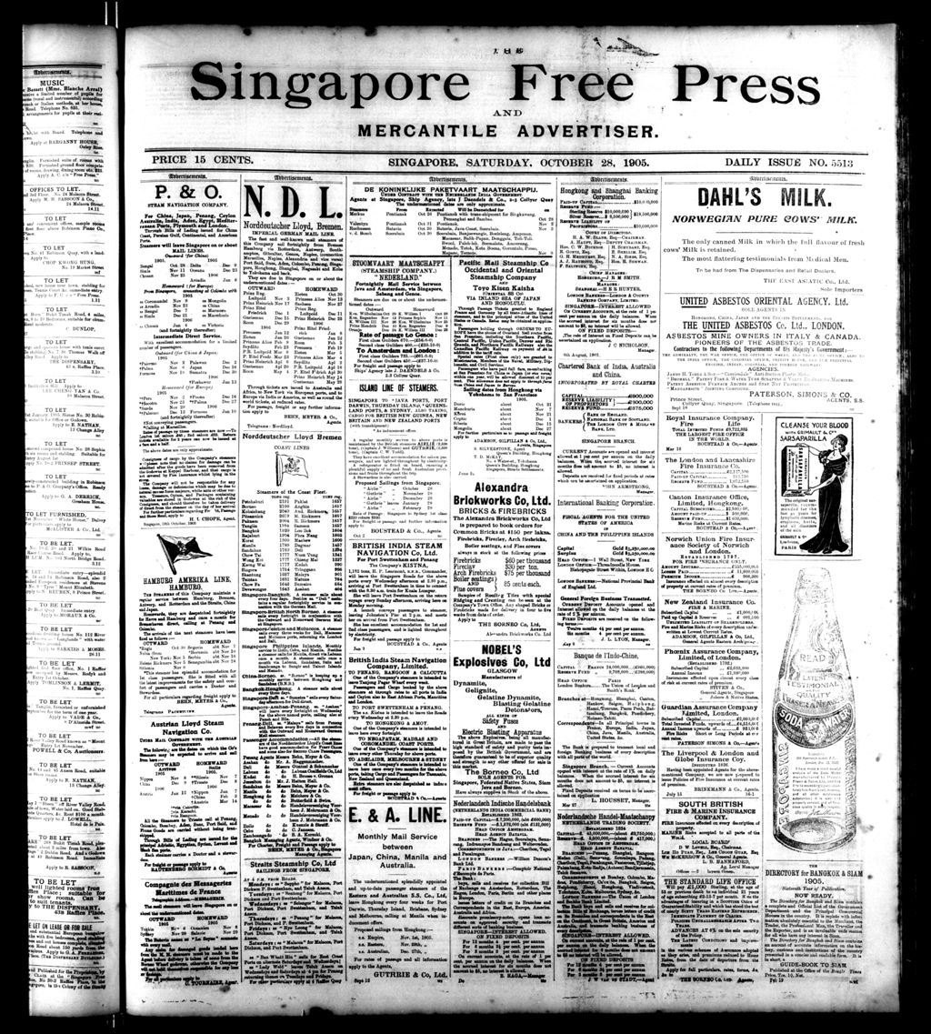 Miniature of Singapore Free Press and Mercantile Advertiser 28 October 1905