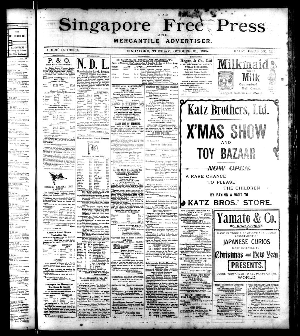 Miniature of Singapore Free Press and Mercantile Advertiser 31 October 1905