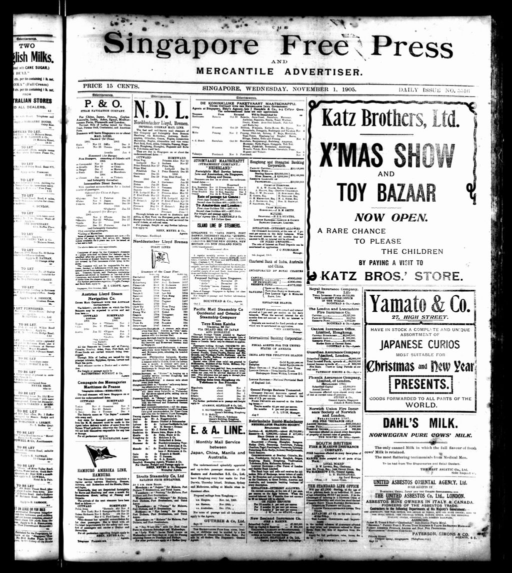 Miniature of Singapore Free Press and Mercantile Advertiser 01 November 1905