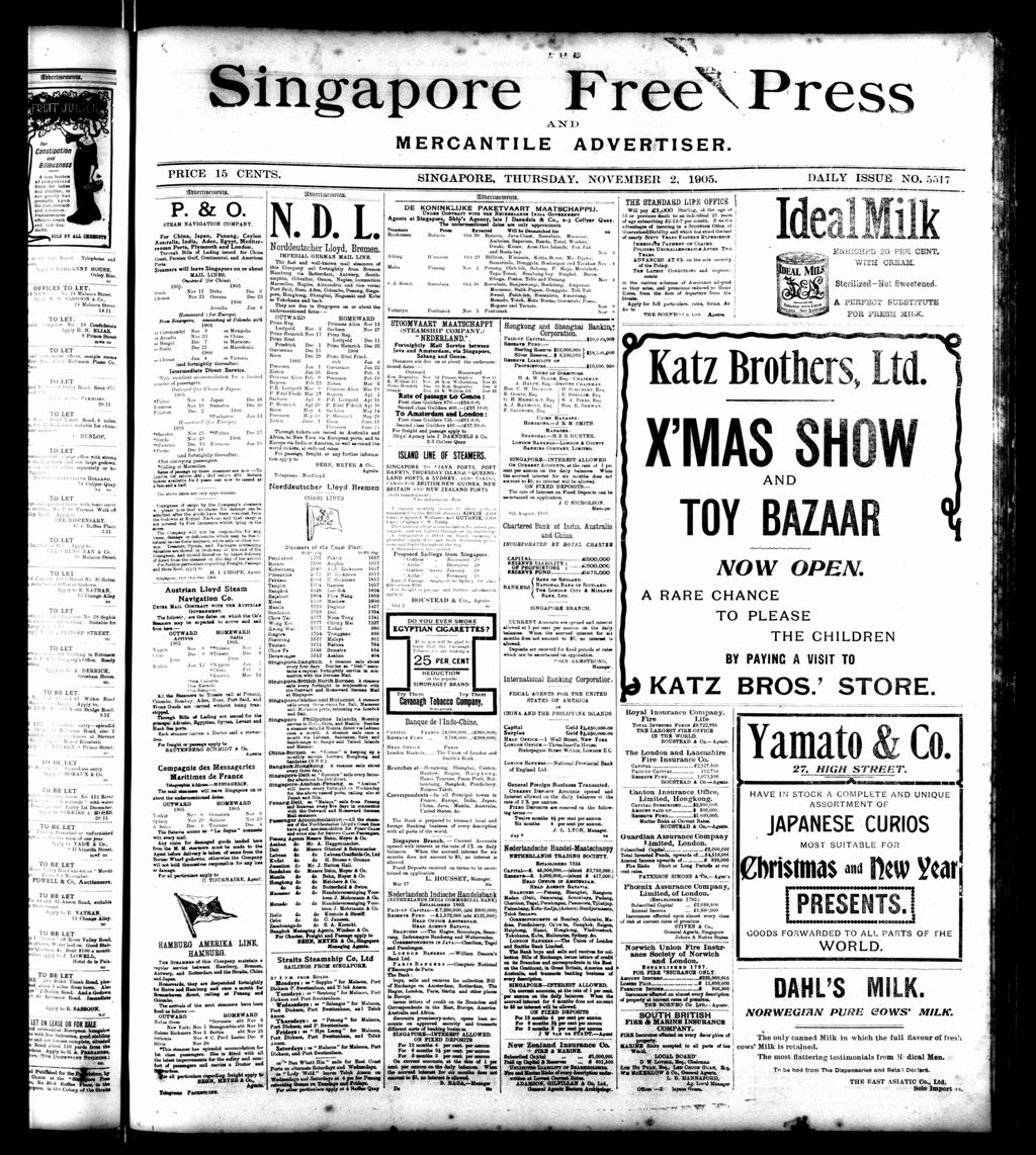 Miniature of Singapore Free Press and Mercantile Advertiser 02 November 1905