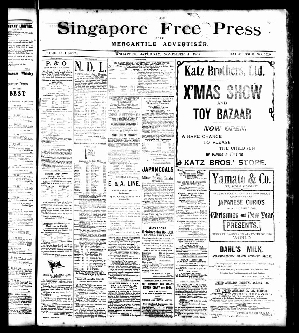 Miniature of Singapore Free Press and Mercantile Advertiser 04 November 1905