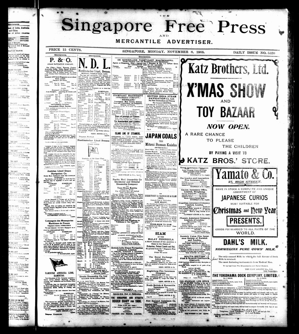 Miniature of Singapore Free Press and Mercantile Advertiser 06 November 1905