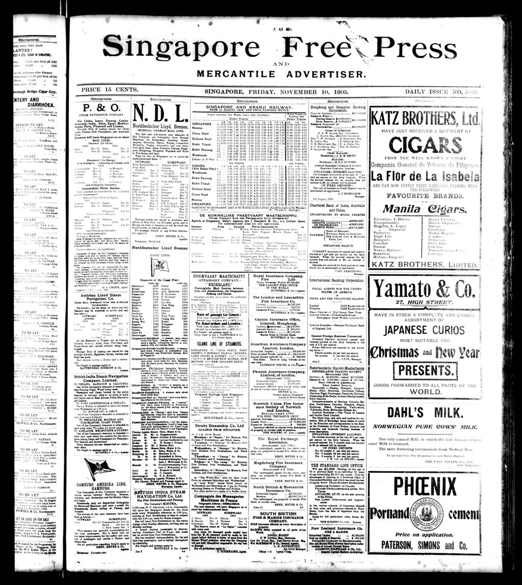 Miniature of Singapore Free Press and Mercantile Advertiser 10 November 1905