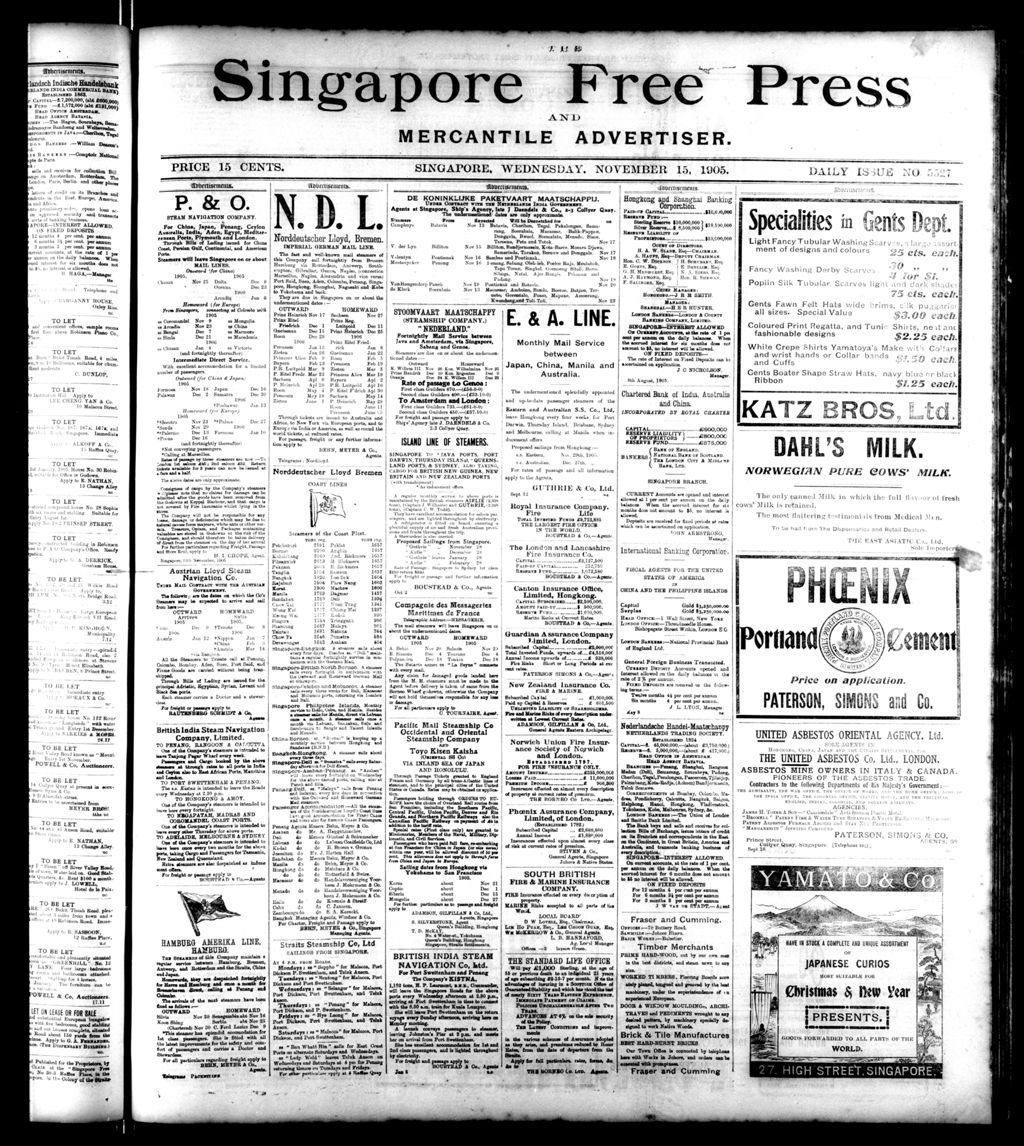 Miniature of Singapore Free Press and Mercantile Advertiser 15 November 1905