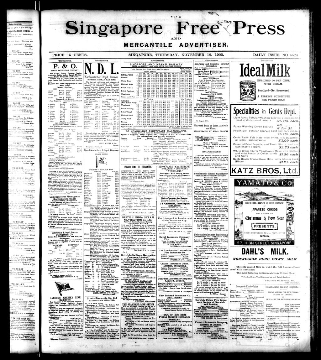 Miniature of Singapore Free Press and Mercantile Advertiser 16 November 1905