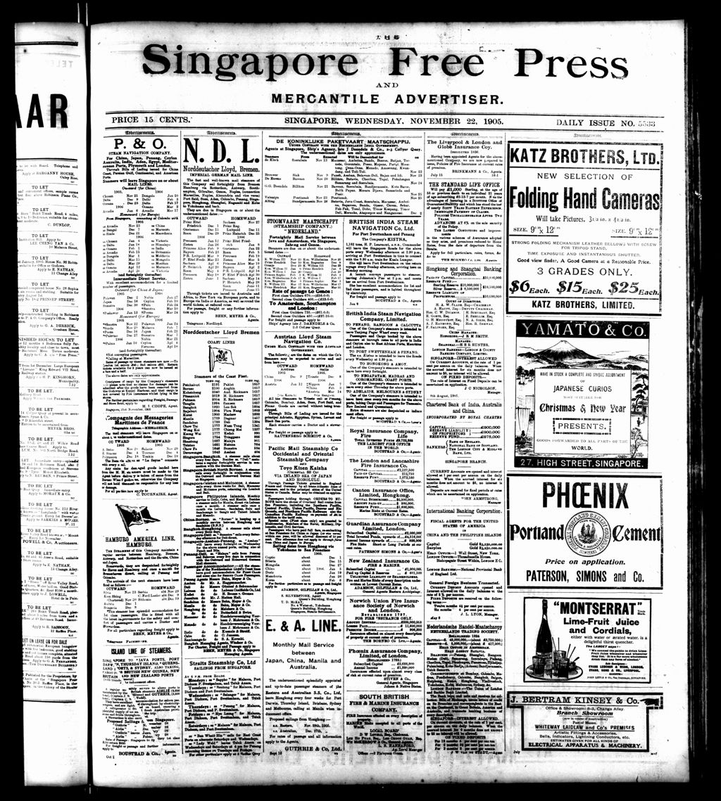 Miniature of Singapore Free Press and Mercantile Advertiser 22 November 1905