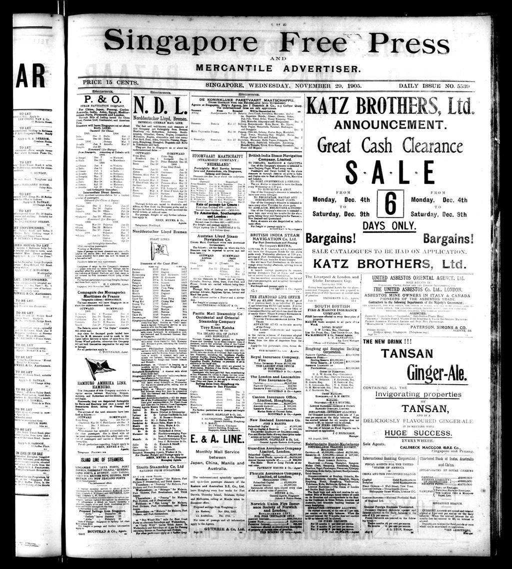 Miniature of Singapore Free Press and Mercantile Advertiser 29 November 1905