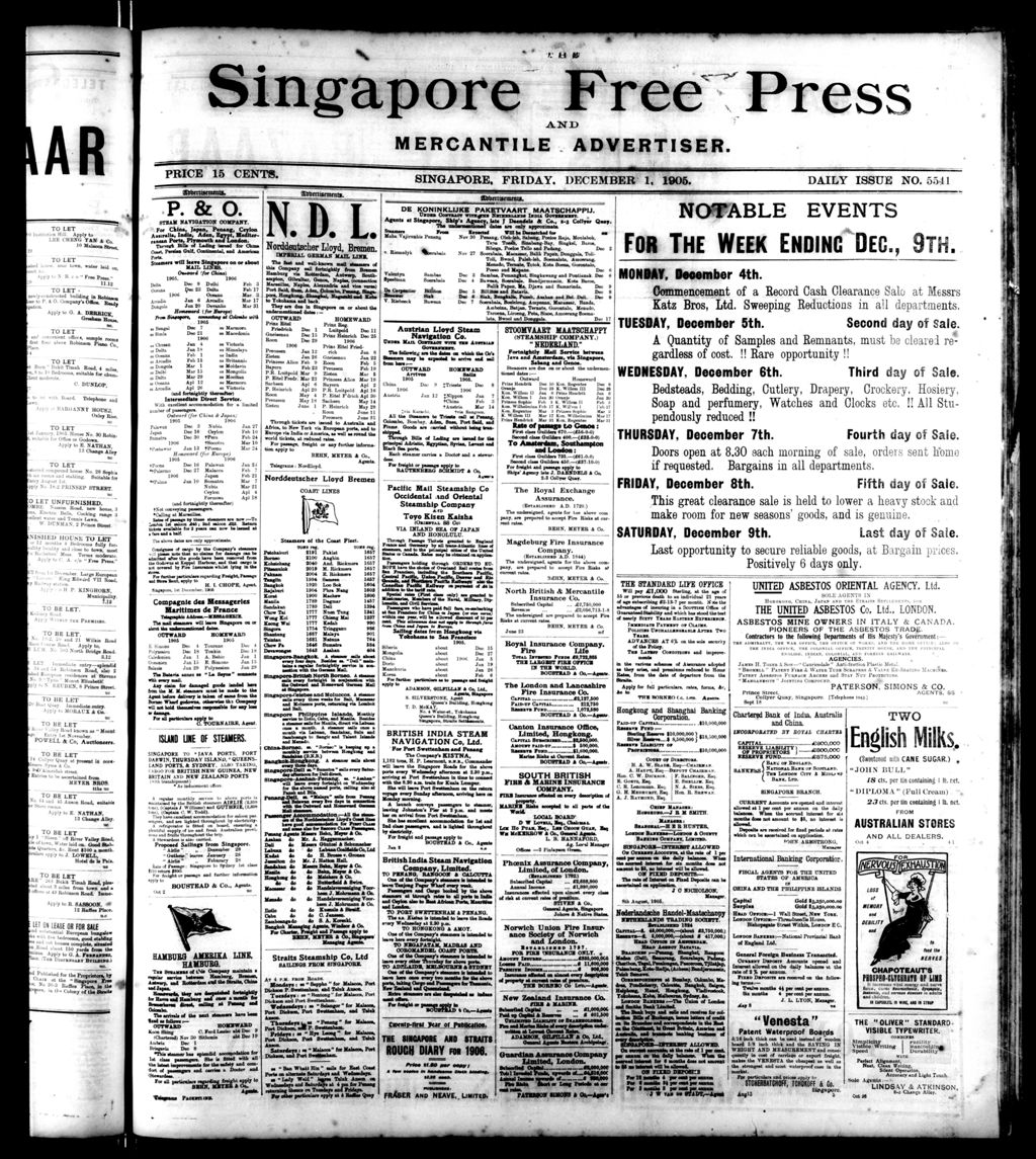 Miniature of Singapore Free Press and Mercantile Advertiser 01 December 1905