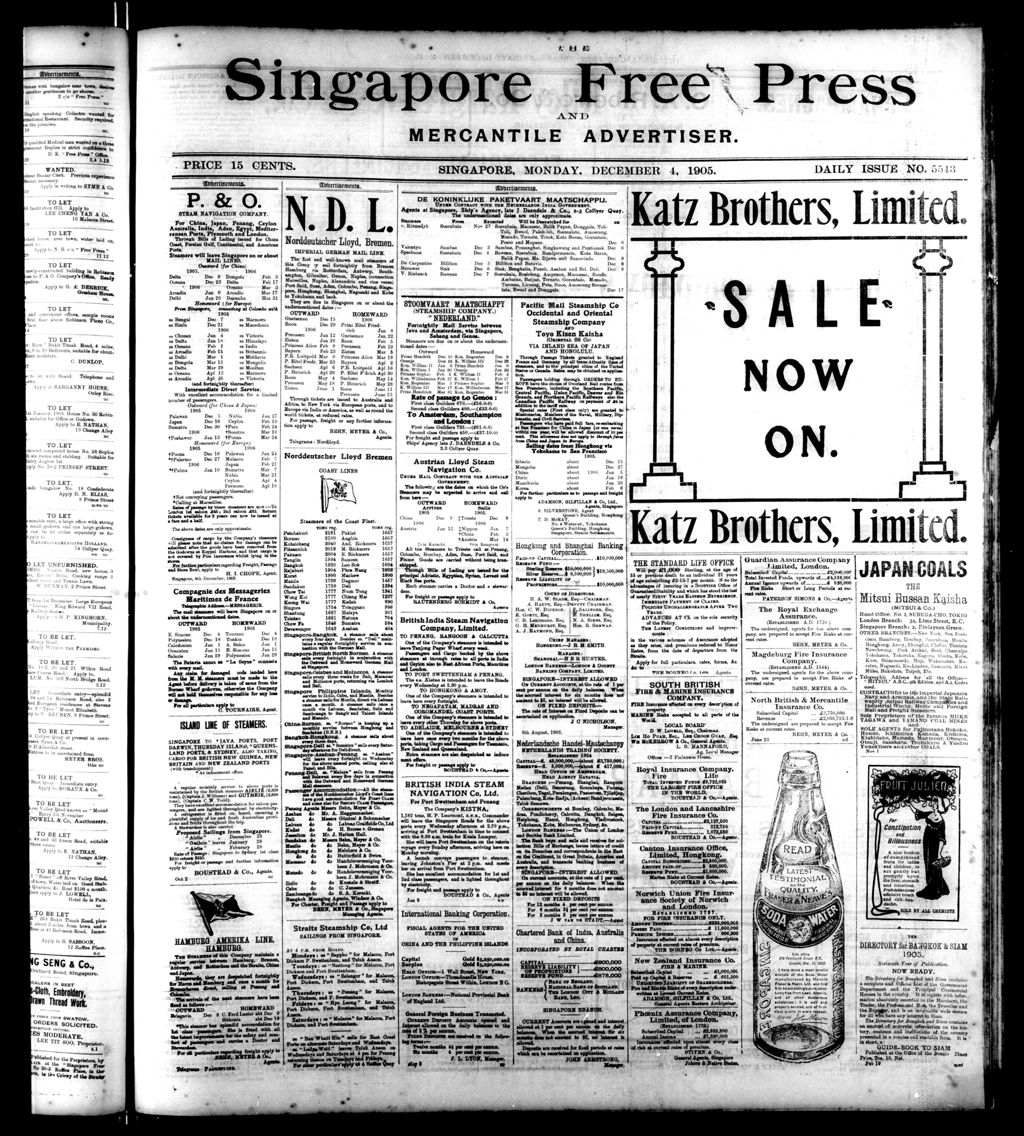 Miniature of Singapore Free Press and Mercantile Advertiser 04 December 1905