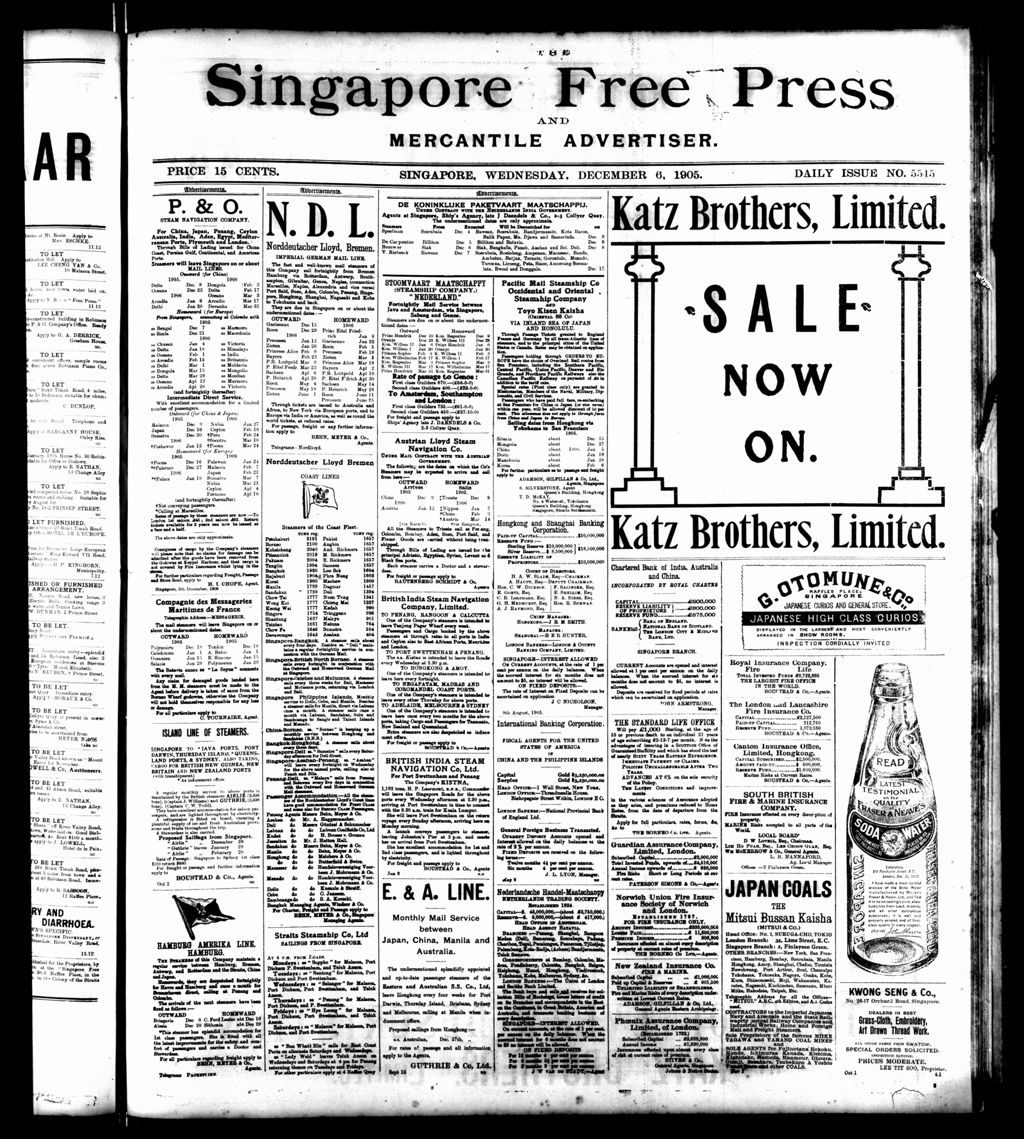 Miniature of Singapore Free Press and Mercantile Advertiser 06 December 1905