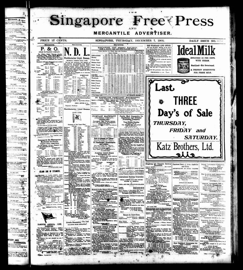 Miniature of Singapore Free Press and Mercantile Advertiser 07 December 1905