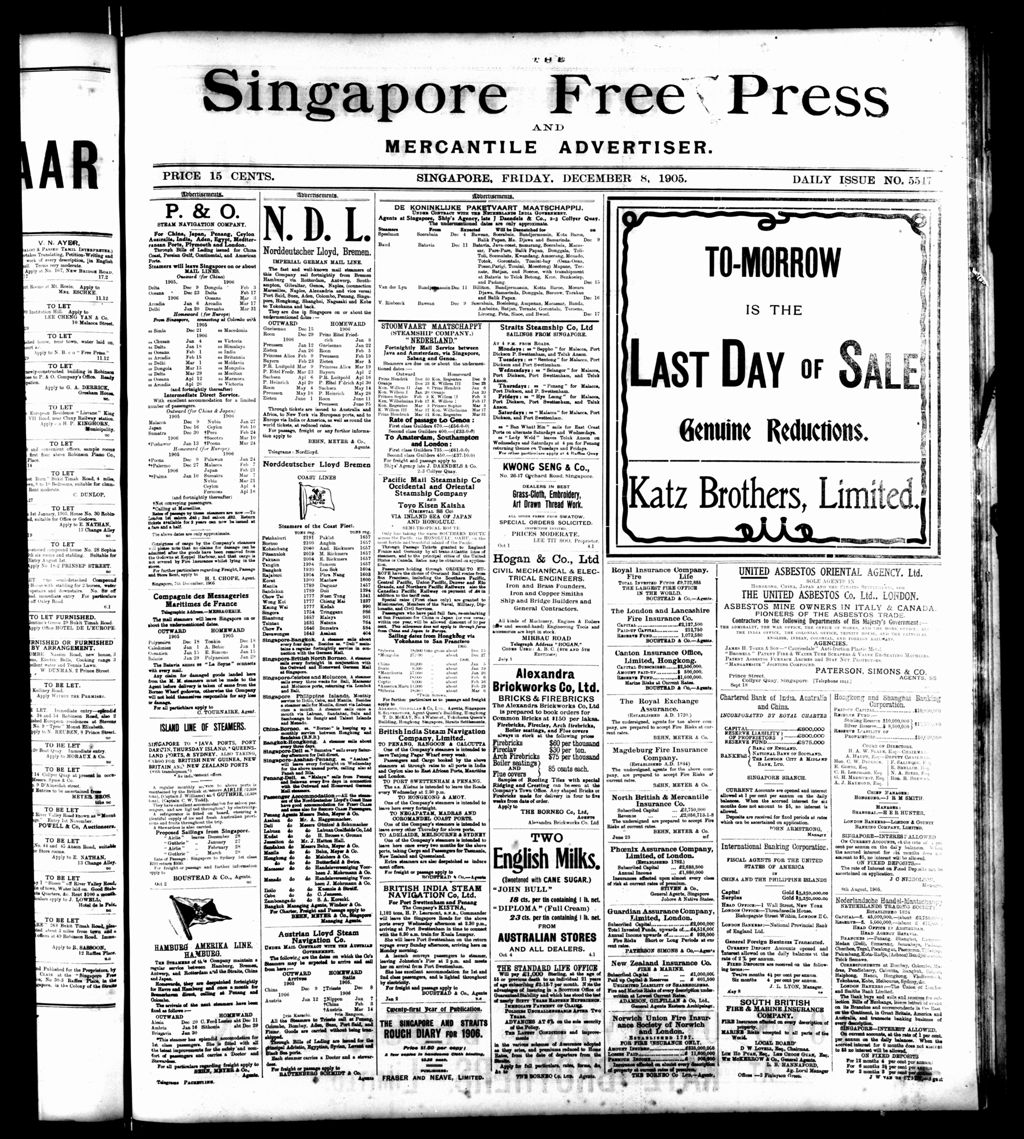 Miniature of Singapore Free Press and Mercantile Advertiser 08 December 1905