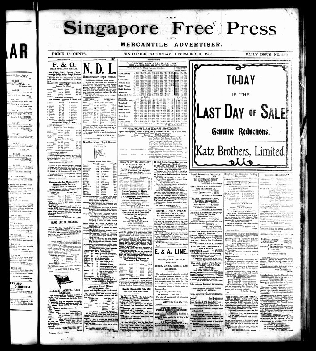 Miniature of Singapore Free Press and Mercantile Advertiser 09 December 1905