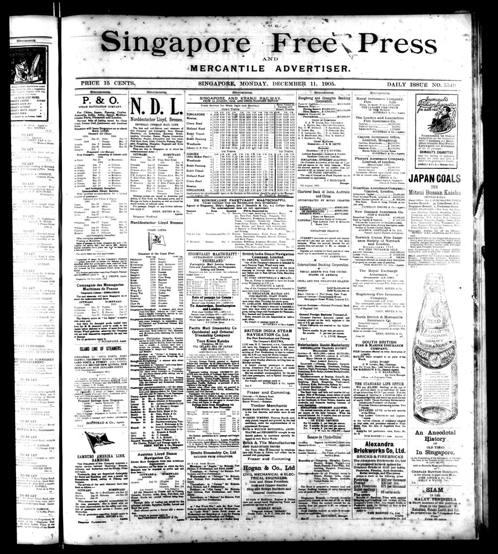 Miniature of Singapore Free Press and Mercantile Advertiser 11 December 1905